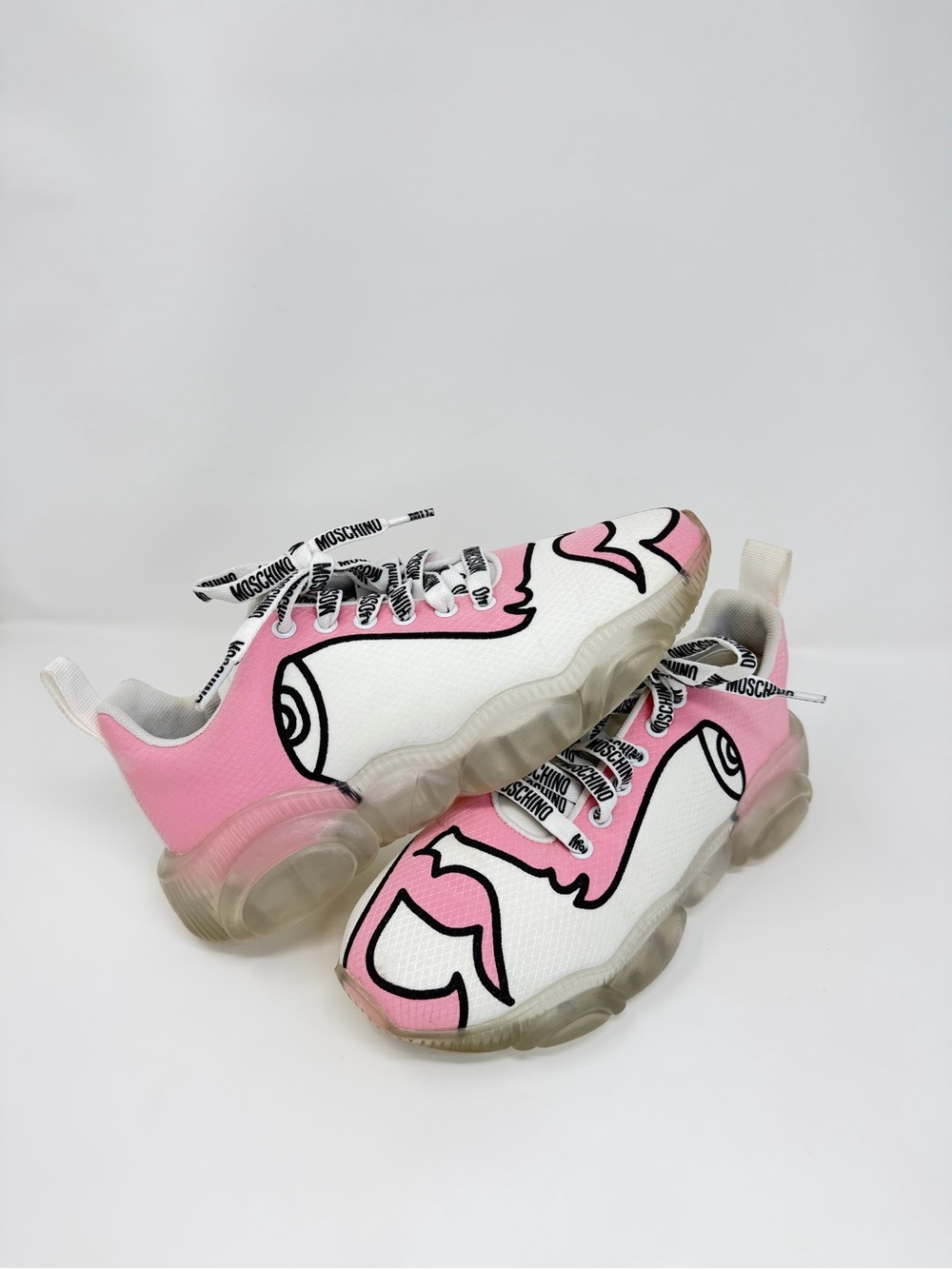 Moschino Kids Pink White Graphic Bubble-Sole Sneakers